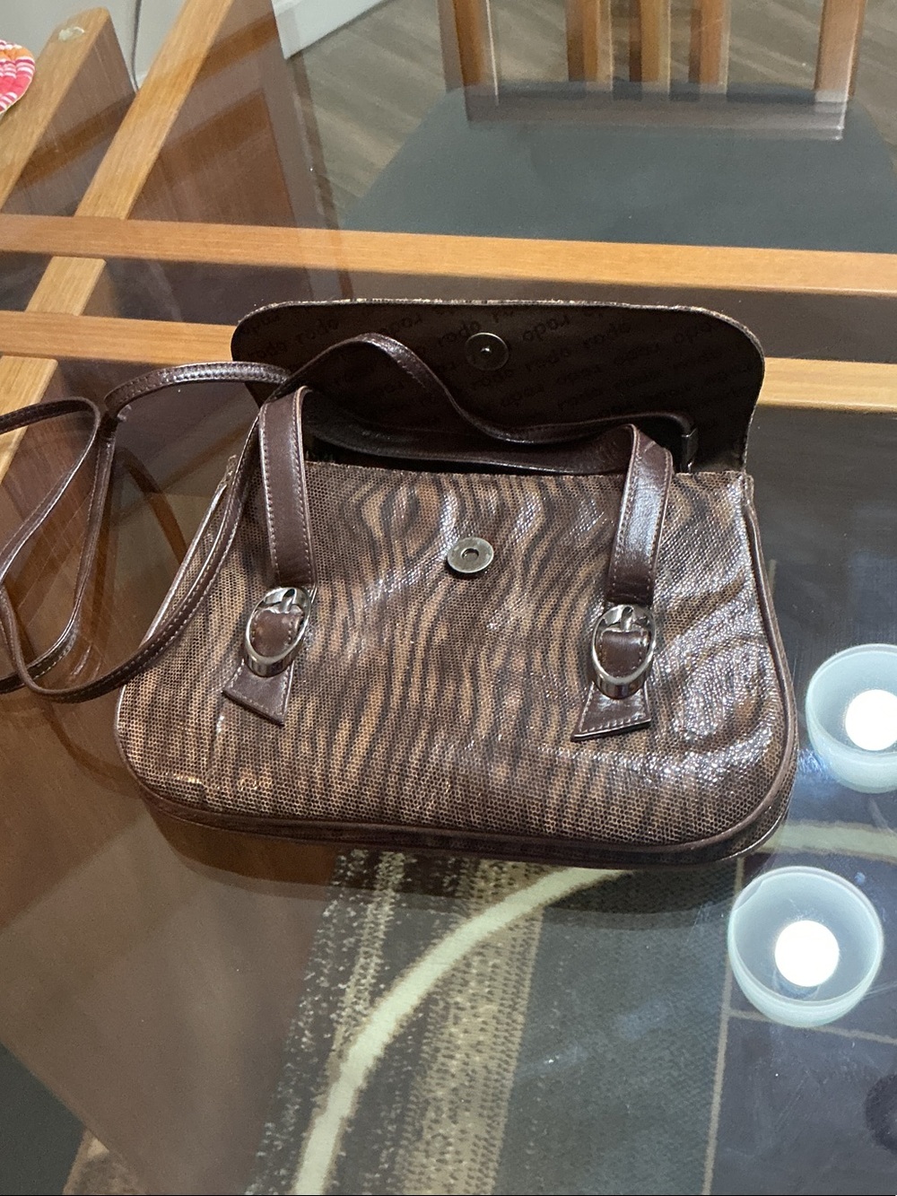 Rodo Brown Textured Shoulder Bag with Top Flap